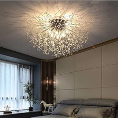 Lampadario Soffitto Plafoniera Argento Moderna Cristalli Fuochi Artificio