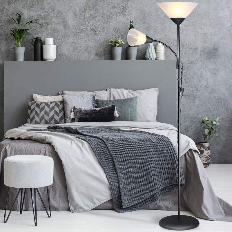 Piantana Lampada da Terra Pavimento E27 60W 2 Luci Braccio Regolabile Illuminazione a Stelo