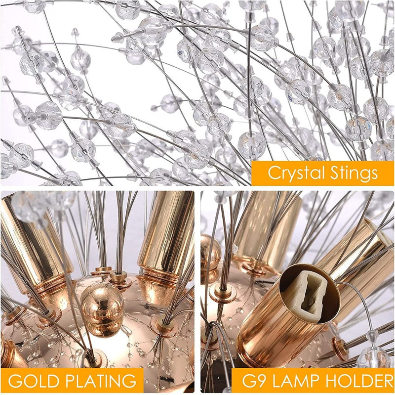 Lampadario Soffitto Plafoniera Argento Moderna Cristalli Fuochi Artificio