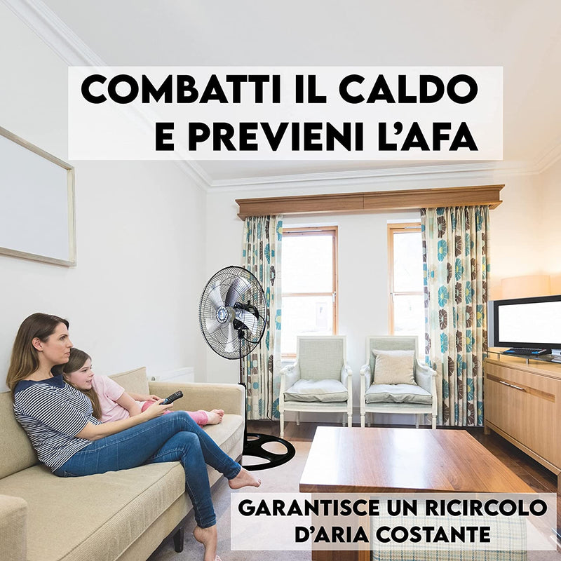 Ventilatore a Piantana Potente 5 Pale in Metallo 75W Oscillazione 3 Velocità