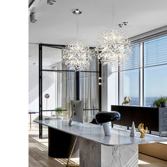 Lampadario 9 Luci Led Soffione Forma Di Fuoco D’artificio Cristalli Moderno