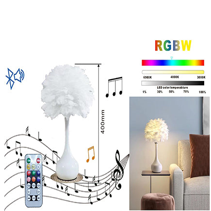 Lampada Led Rgb Con Piume Bianco Tavolo Comodino Bluetooth Telecomando