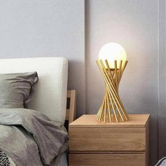 Lampada Da Tavolo Tubolare Minimalista In Metallo Bronzo Con Sfera Vetro