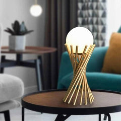 Lampada Da Tavolo Tubolare Minimalista In Metallo Bronzo Con Sfera Vetro