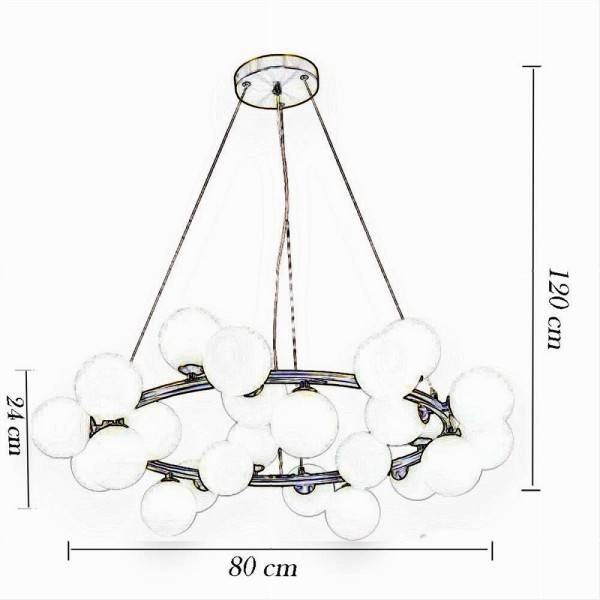 Lampadario Contemporaneo In Metallo Bronzo A Sospensione 25 Sfere Vetro G9 B87