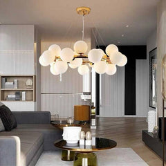 Lampadario Contemporaneo In Metallo Bronzo A Sospensione 25 Sfere Vetro G9 B87
