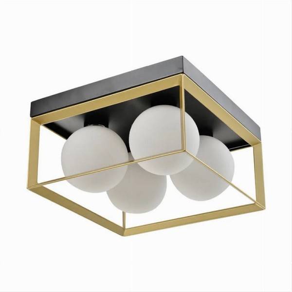 Plafoniera Da Soffitto Lampada In Metallo Nero Bronzo Con 4 Sfere Vetro