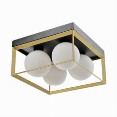 Plafoniera Da Soffitto Lampada In Metallo Nero Bronzo Con 4 Sfere Vetro