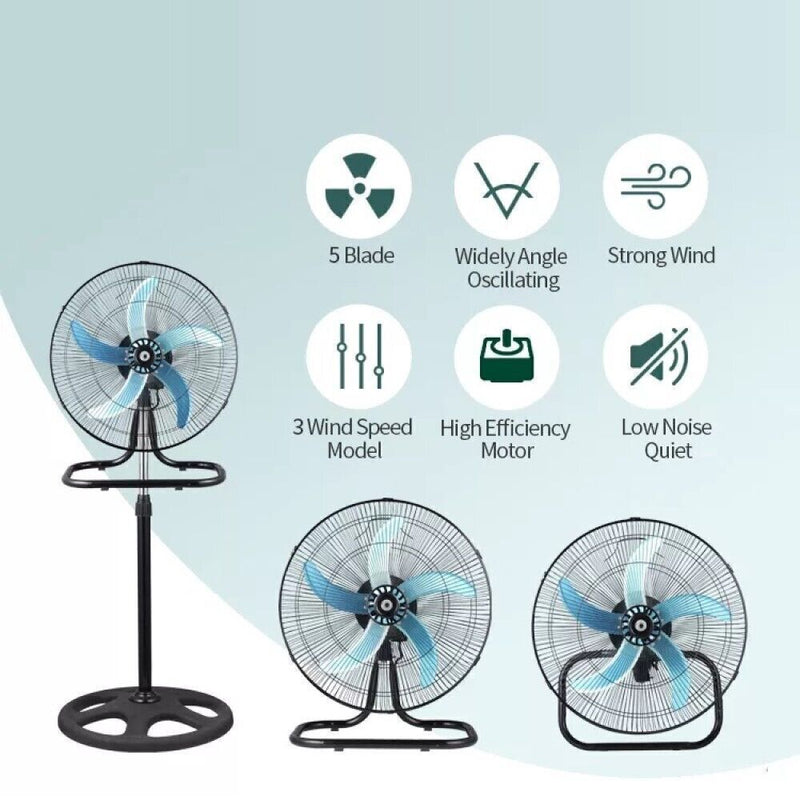 Ventilatore 3 in 1 a piantana parete tavolo terra 5 pale 3 velocità 75W