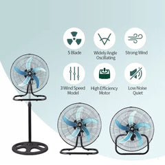Ventilatore 3 in 1 a piantana parete tavolo terra 5 pale 3 velocità 75W