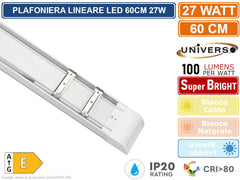 Plafoniera Led Lineare Da 60 90 120 150 Cm 27w 40w 54w 72w Alta Luminosita' Ip20
