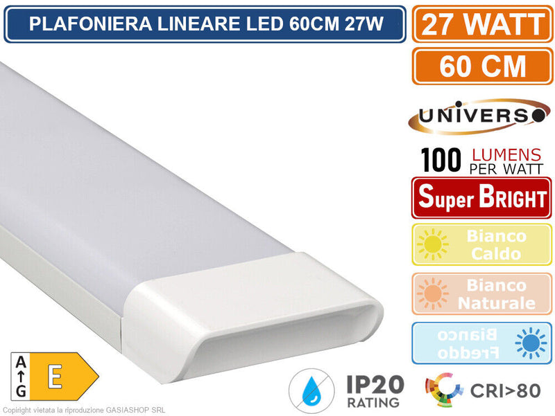 Plafoniera Led Lineare Da 60 90 120 150 Cm 27w 40w 54w 72w Alta Luminosita' Ip20