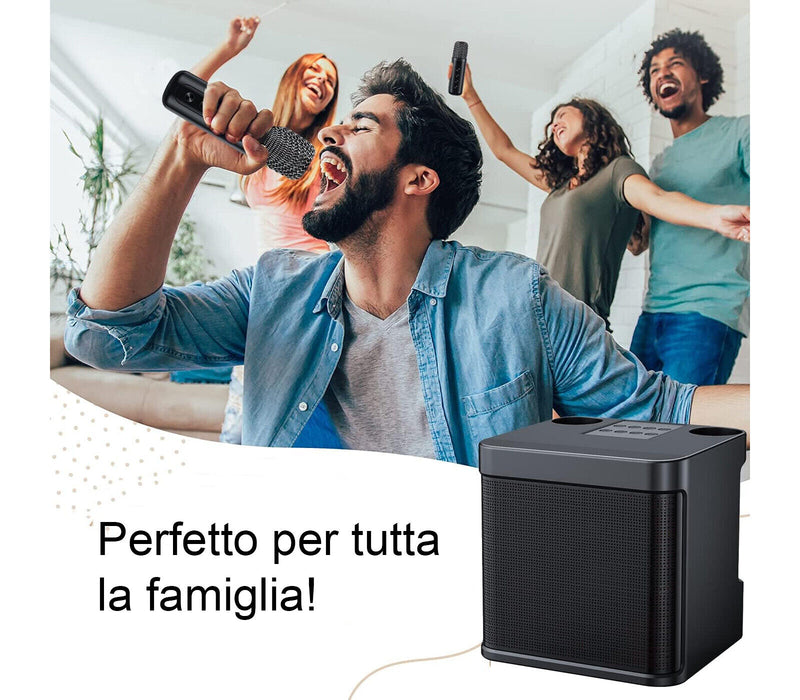Cassa Bluetooth Portatile Karaoke 2 Microfoni Wireless USB