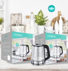 Bollitore elettrico vetro acciaio inox 2,3 Litri 2000W scalda bevande tisane the