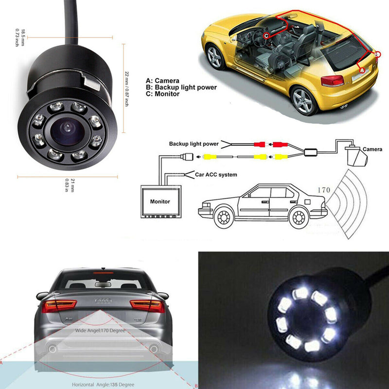 Telecamera 170° Retrocamera Retromarcia 8 Led A Molla Mini A Colori Auto Suv - INmille