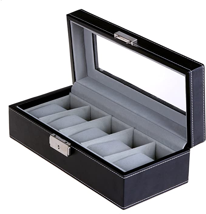 Scatola Porta Orologi in Similpelle Nero 5 Scoparti
