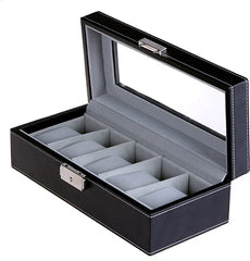Scatola Porta Orologi in Similpelle Nero 5 Scoparti
