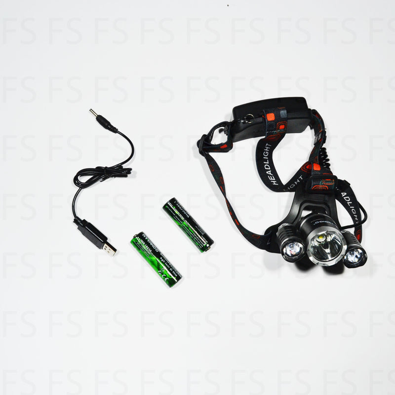Torcia Lampada Frontale Led Ricaricabile 3 Led 5000 Lumen Cree T6 R5 Rj3000 - INmille