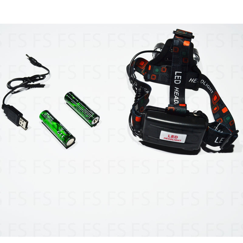 Torcia Lampada Frontale Led Ricaricabile 3 Led 5000 Lumen Cree T6 R5 Rj3000 - INmille