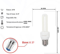 Lampadina Led a U Opaca 8W E27