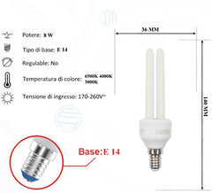 Lampadina Led a U Opaca 8W E14