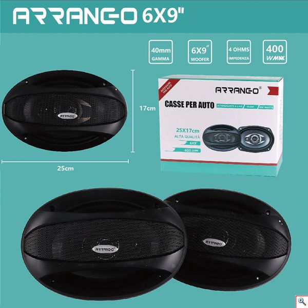 Coppia Di Altoparlanti Coassiali Per Auto Arranco, Ovale 25X17Cm, 2 Vie, 2X200W - INmille