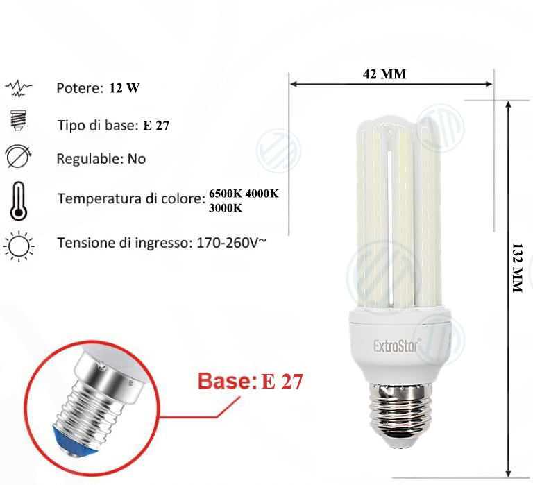 Lampadina Led a U Opaca 12W E27