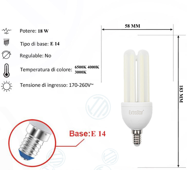 Lampadina Led a U Opaca 18W E14