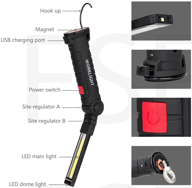 Lampada Torcia Da Lavoro Ricaricabile Calamitata Portatile Led