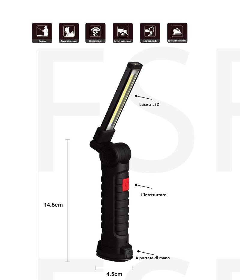 Lampada Torcia Da Lavoro Ricaricabile Calamitata Portatile Led