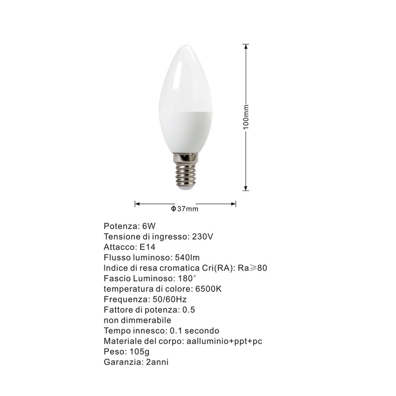 Lampadina Led A Candela 6W E14 C36 12D