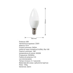 Lampadina Led A Candela 6W E14 C36 12D
