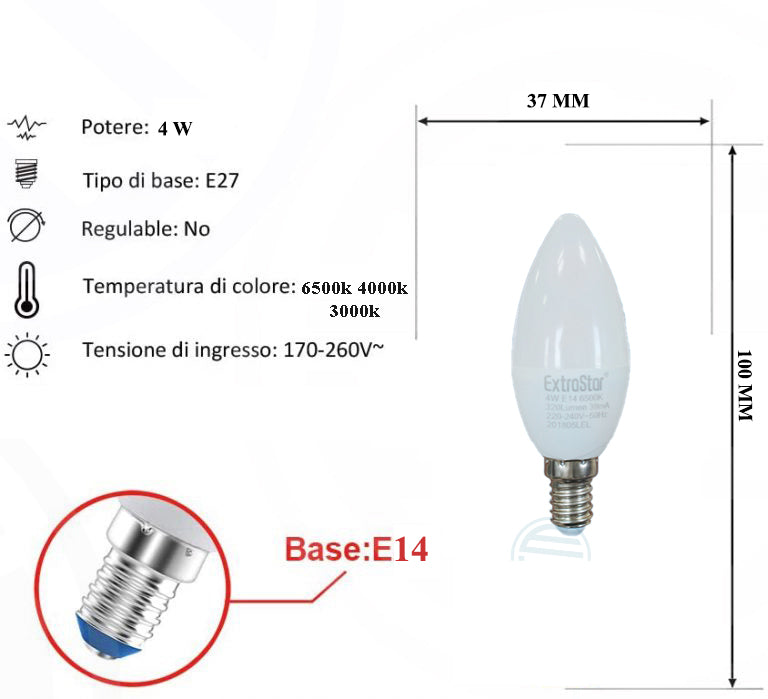 Lampadina Led 4W E14 C37 - INmille