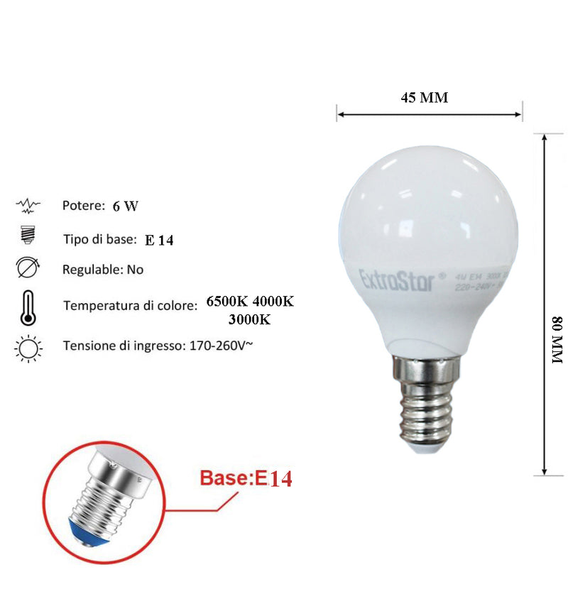 Lampadina Led 6W E14 G45