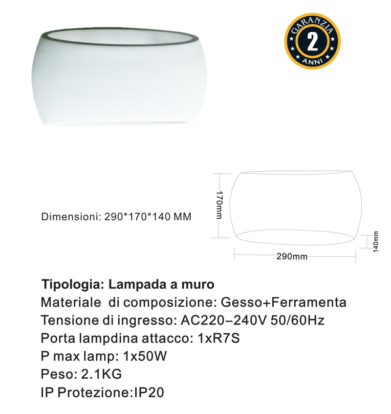 Applique In Gesso Bianco Led Curvo