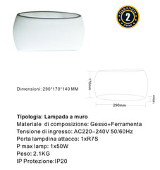 Applique In Gesso Bianco Led Curvo