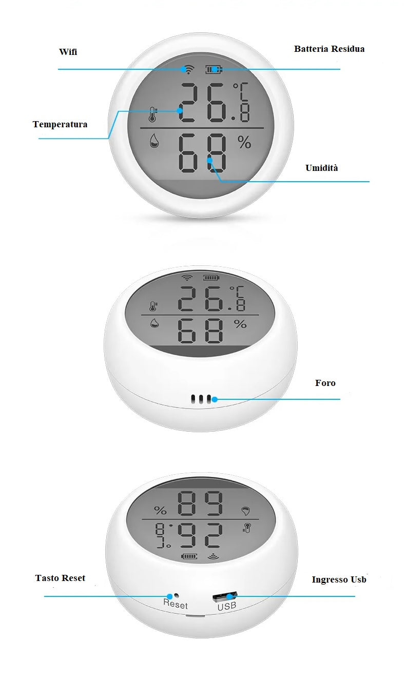 Termometro Igrometro Wifi Smart Temperatura Sensore Umidità Misuratore Alexa