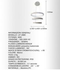 Lampadario Led 62watt Design Ad Anelli Effetto Cristallo Lp26