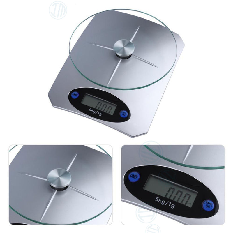 Bilancia Cucina Digitale Lcd In Vetro  Da 1g A 5kg Tara