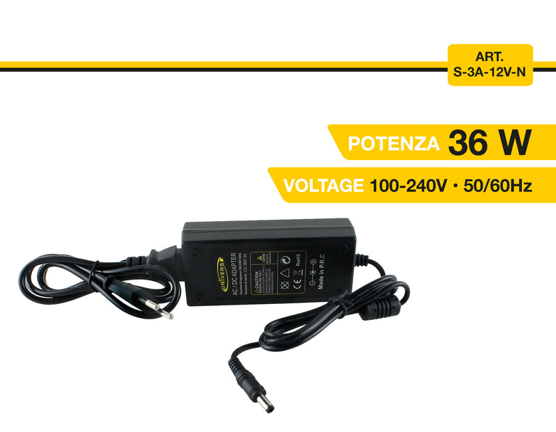 Trasformatore Alimentatore Universale 12V 3A 36W