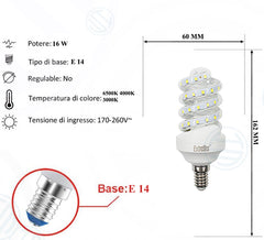 Lampadina Led a Spirale Trasparente 16W E14