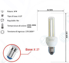 Lampadina Led a U Trasparente 8W E27