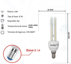 Lampadina Led a U Trasparente 8W E14