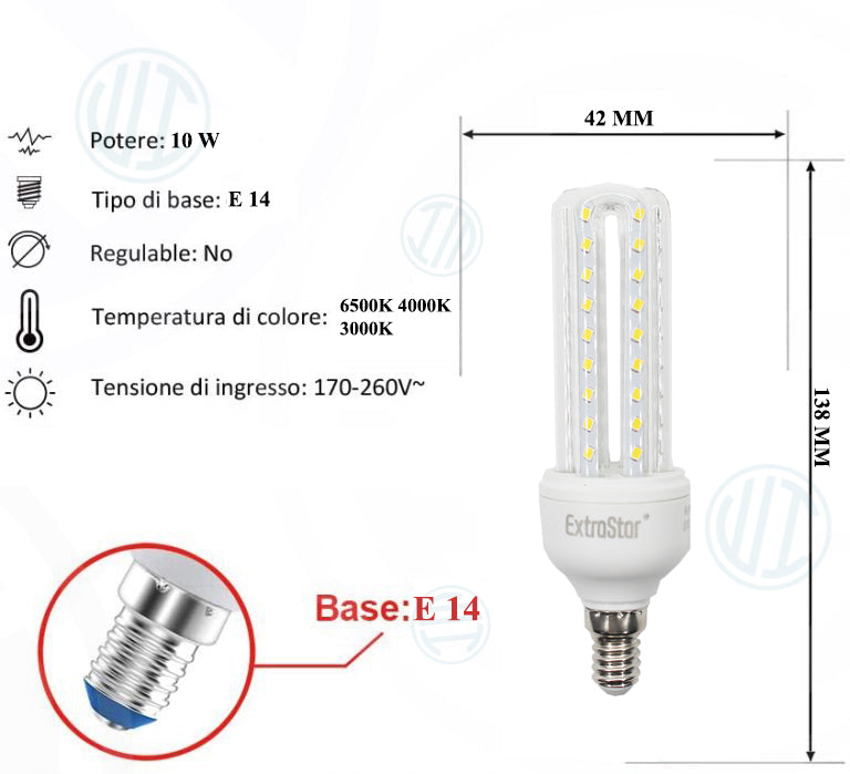 Lampadina Led a U Trasparente 10W E14