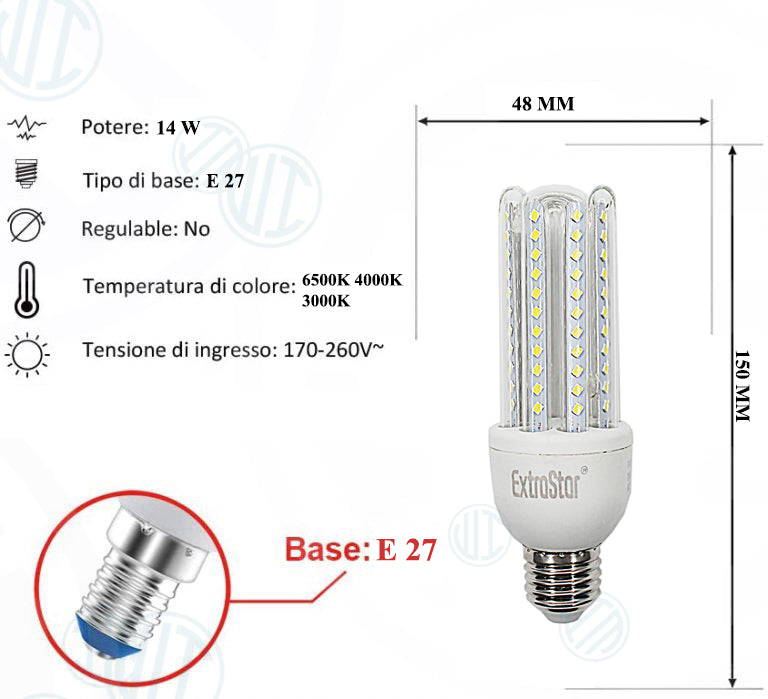 Lampadina Led a U Trasparente 14W E27