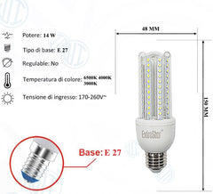 Lampadina Led a U Trasparente 14W E27