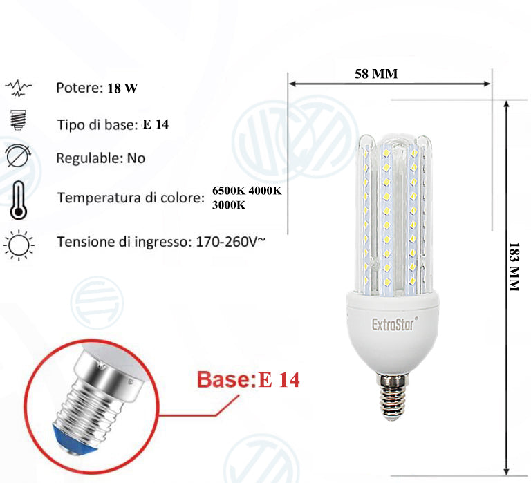 Lampadina Led a U Trasparente 18W E14