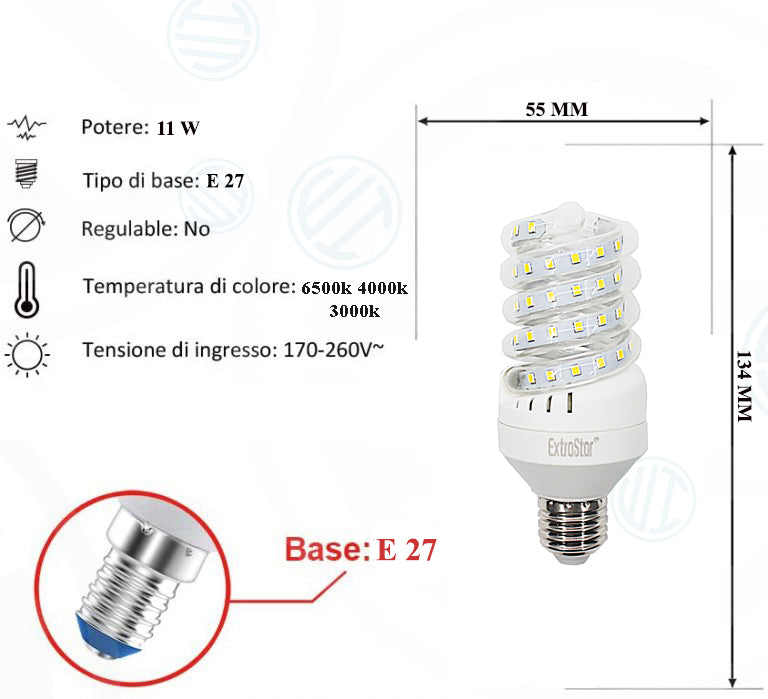 Lampadina Led a Spirale Trasparente 11W E27