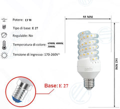 Lampadina Led a Spirale Trasparente 13W E27