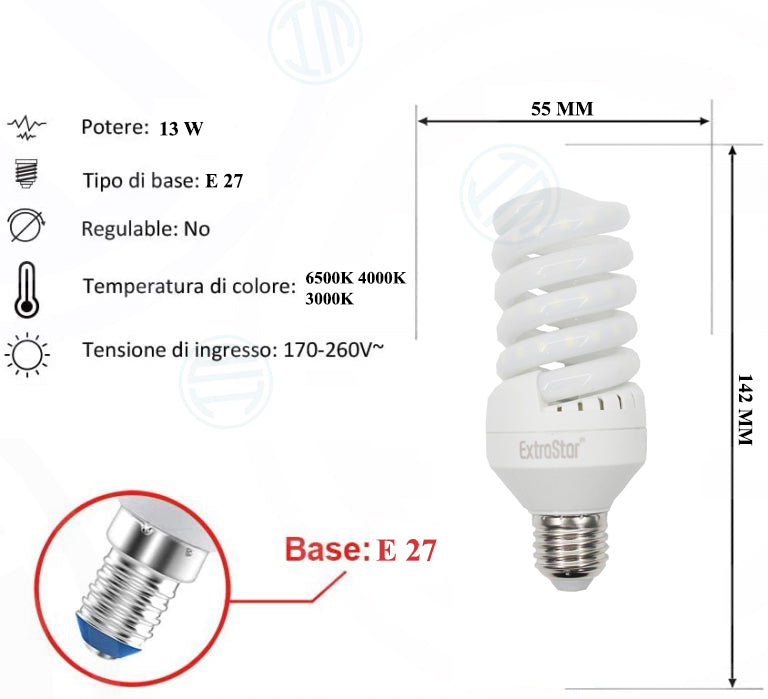 Lampadina Led a Spirale Opaca 13W E27